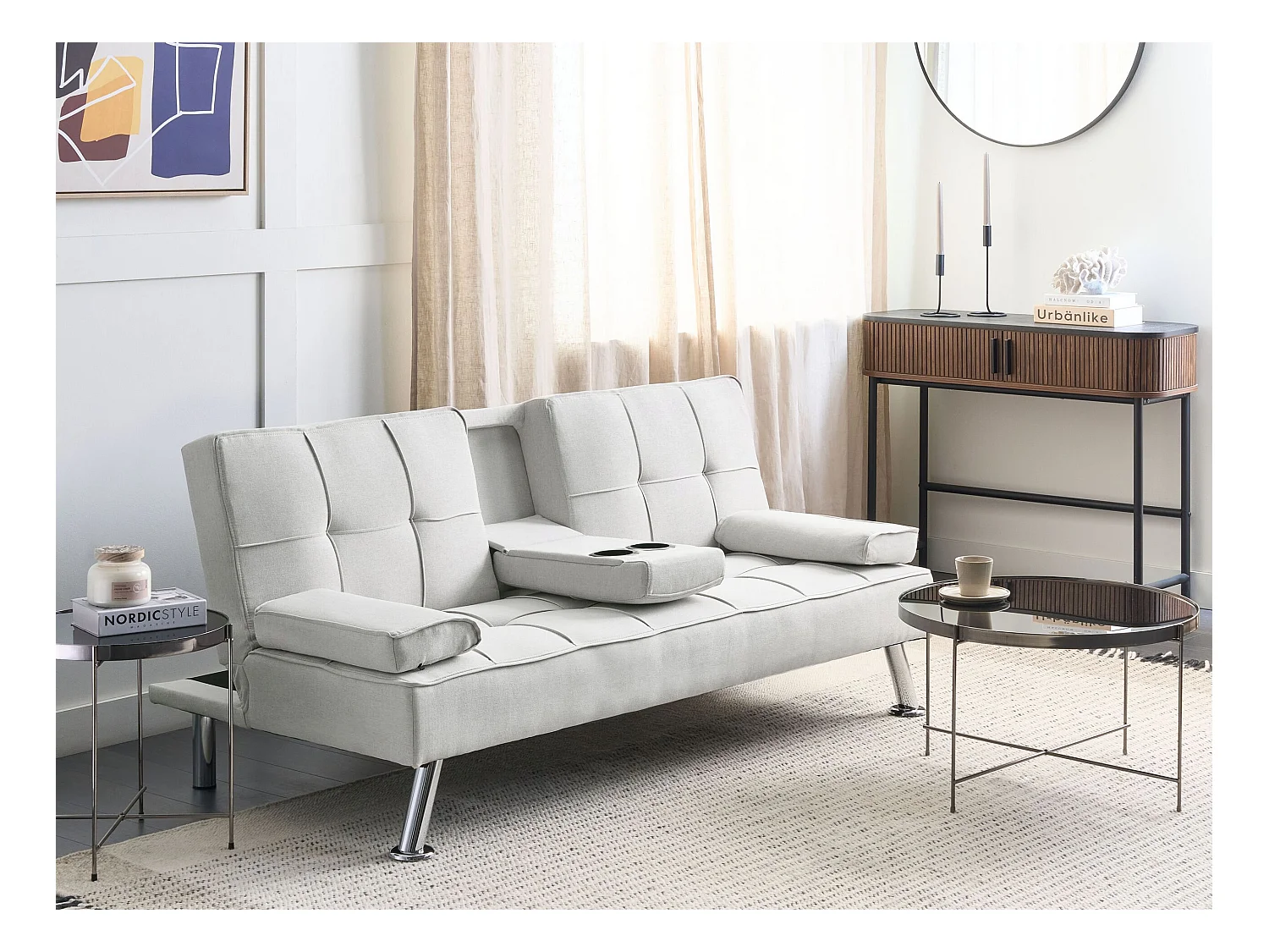 Schlafsofa ROXEN Stoff Hellbeige 3-Sitzer