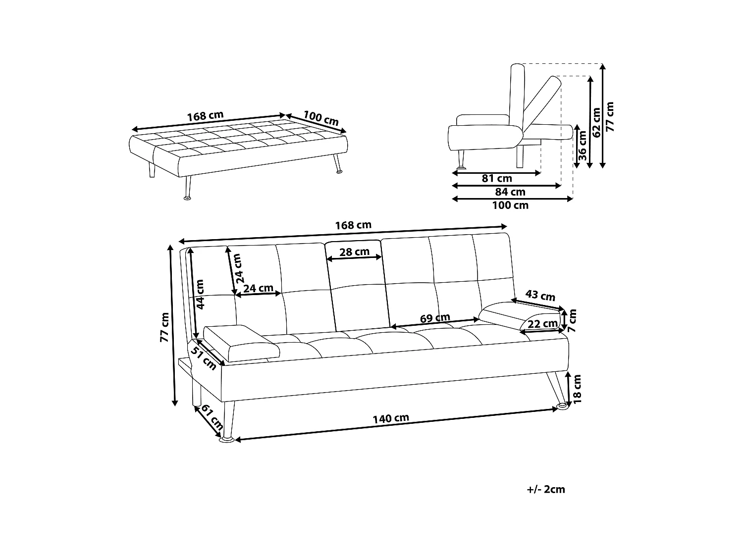 Schlafsofa ROXEN Stoff Hellbeige 3-Sitzer
