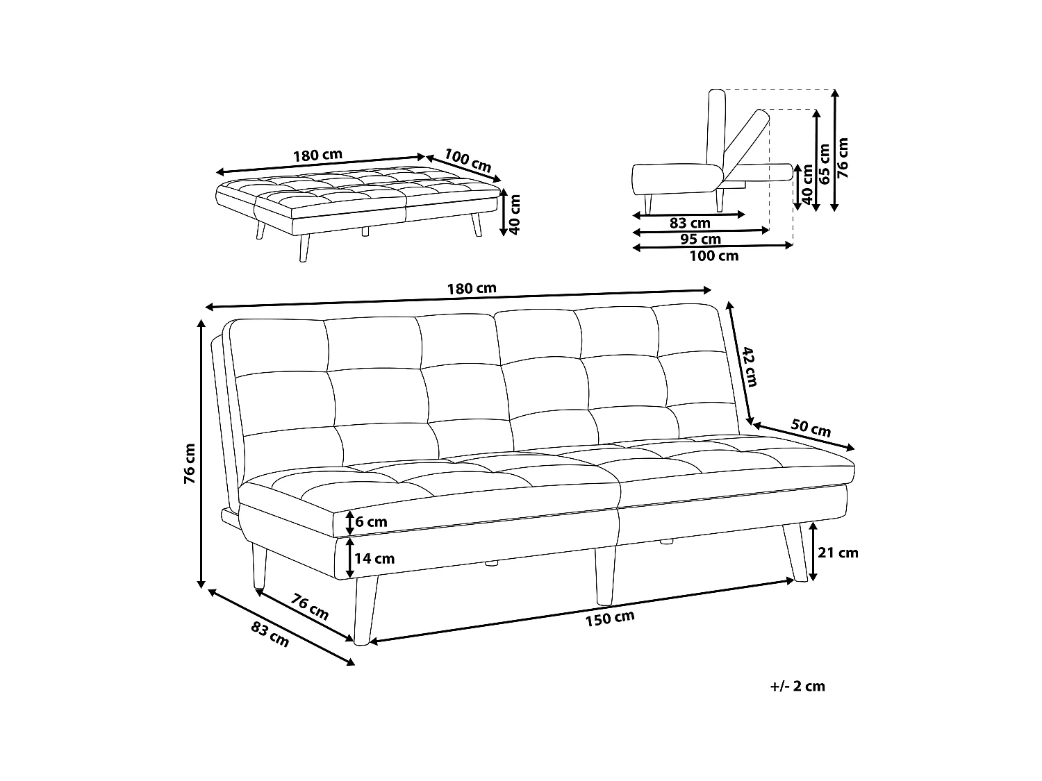 Slaapbank RONNE Stof Donkergroen 3-zitter