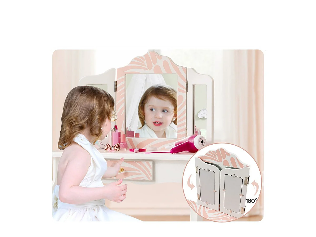 Zestaw Toaletka dla dzieci ze stołkiem Toaletka młodzieżowa 60x27,5x97,5 cm