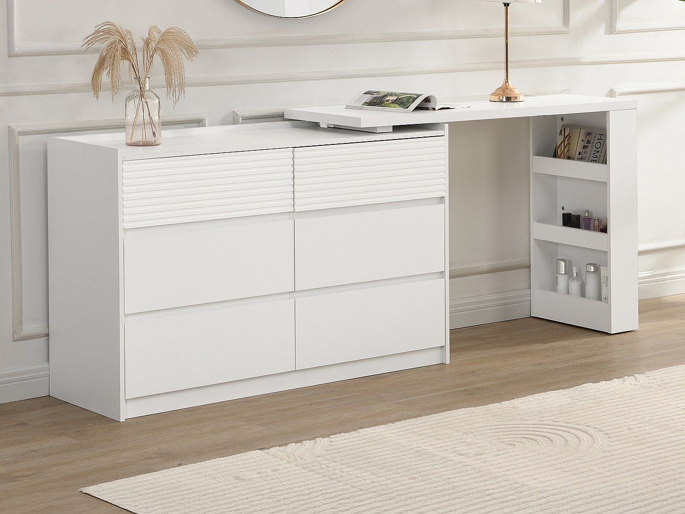 Commode coiffeuse 6 tiroirs et 3 niches en coloris blanc - BOPANIA