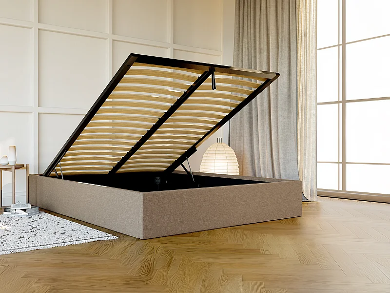 Sommier coffre 140 x 190 cm en tissu - Taupe - PONTOS de YSMÉE