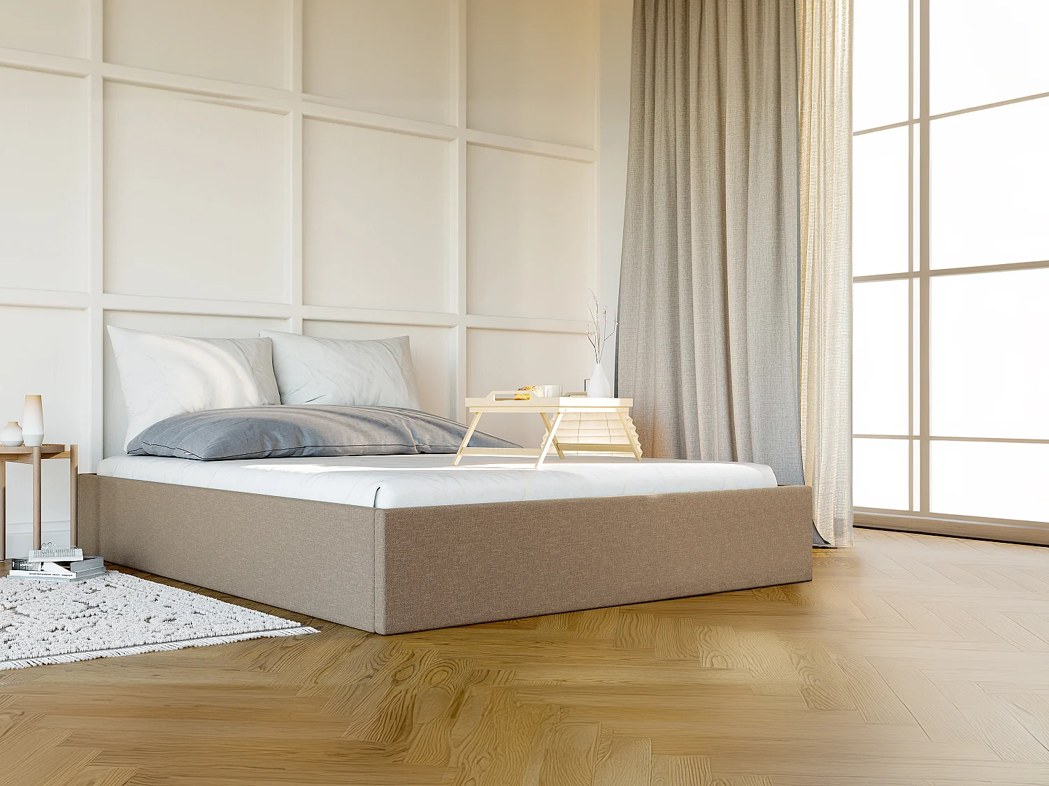 Bettgestell mit Bettkasten - 140 x 190 cm - Stoff - Taupe - PONTOS von YSMÉE