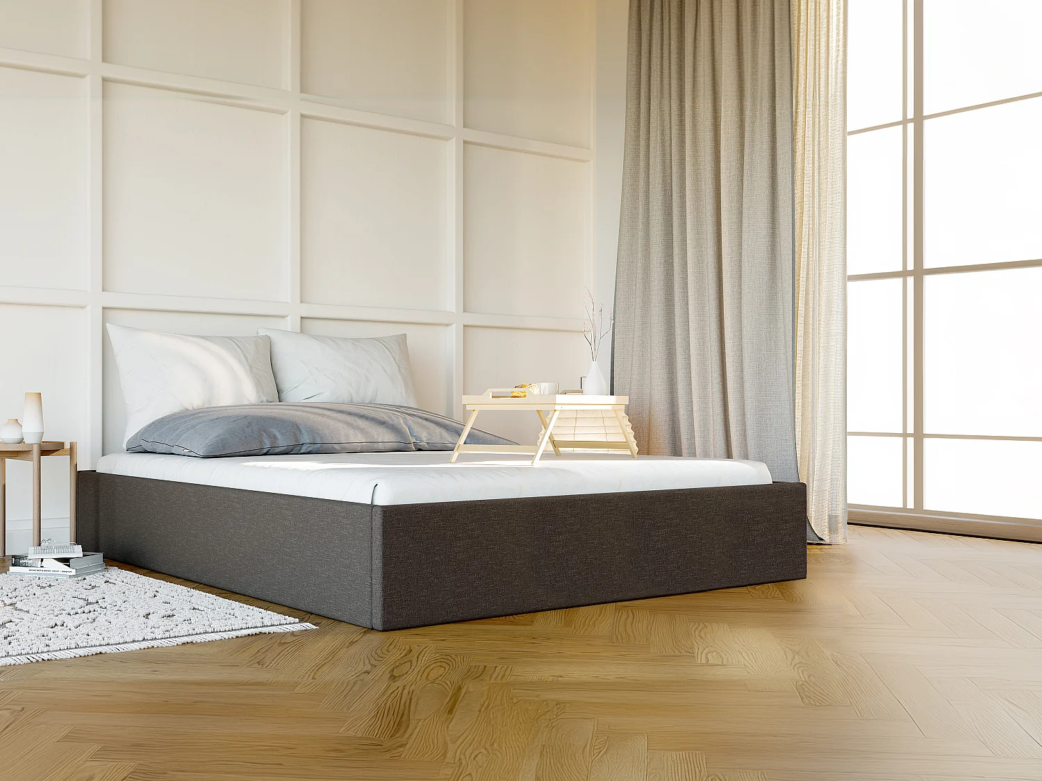 Sommier coffre 160 x 200 cm en tissu - Gris anthracite - PONTOS de YSMÉE