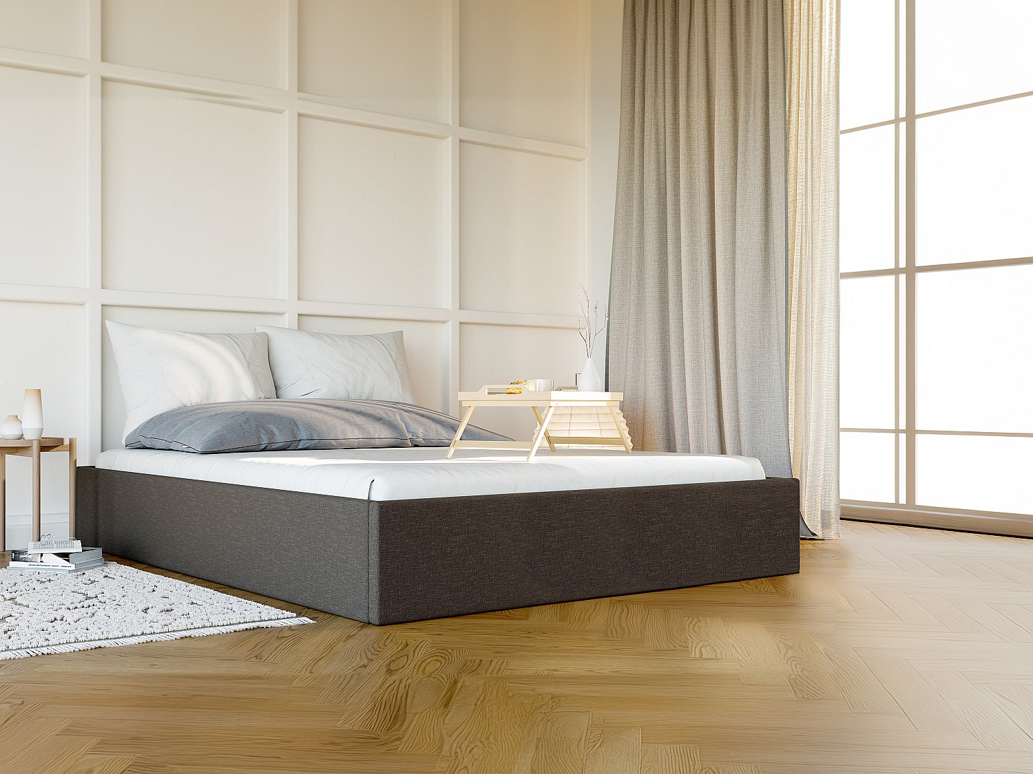 Bettgestell mit Bettkasten - 180 x 200 cm - Stoff - Anthrazitgrau - PONTOS günstig online kaufen