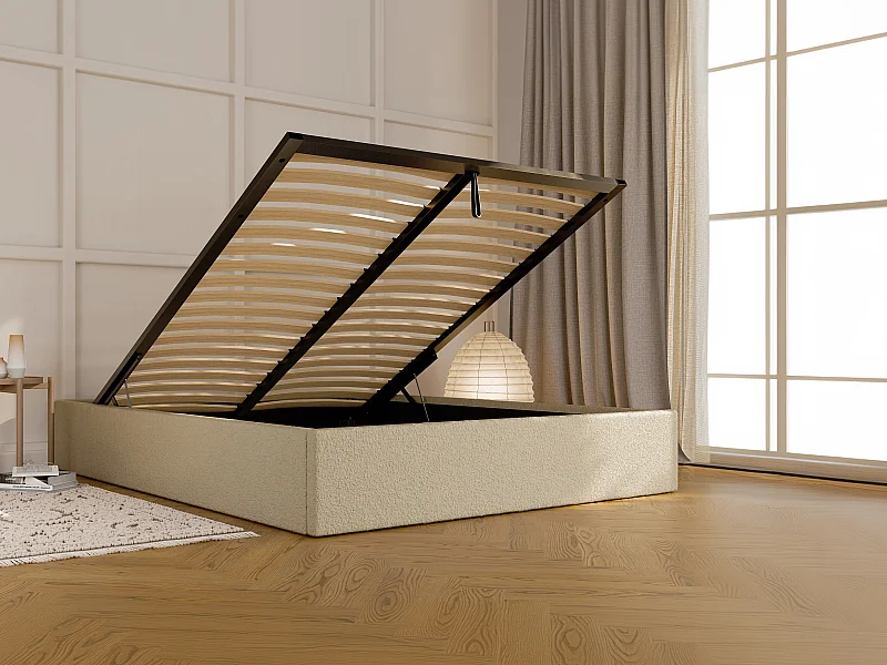 Sommier coffre 140 x 190 cm en tissu bouclette - Beige - PONTOS de YSMÉE