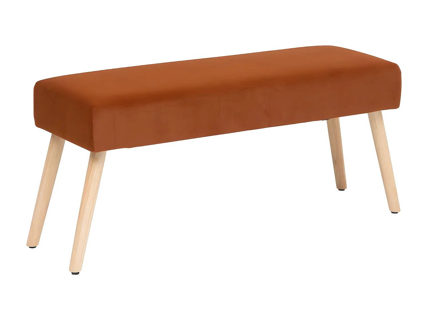 Banc d'assise en velours Ambre et pieds en bois coloris naturel