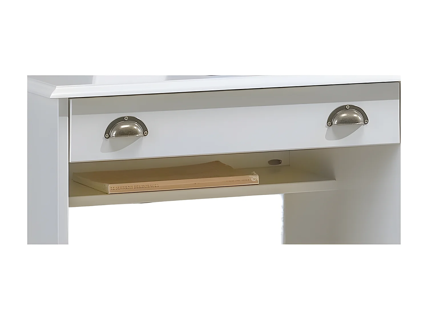 Bureau 1 Caisson 5 Tiroirs Blanc 1 Etagère Style Anglais L 100 H 74.7 P 58.3 cm