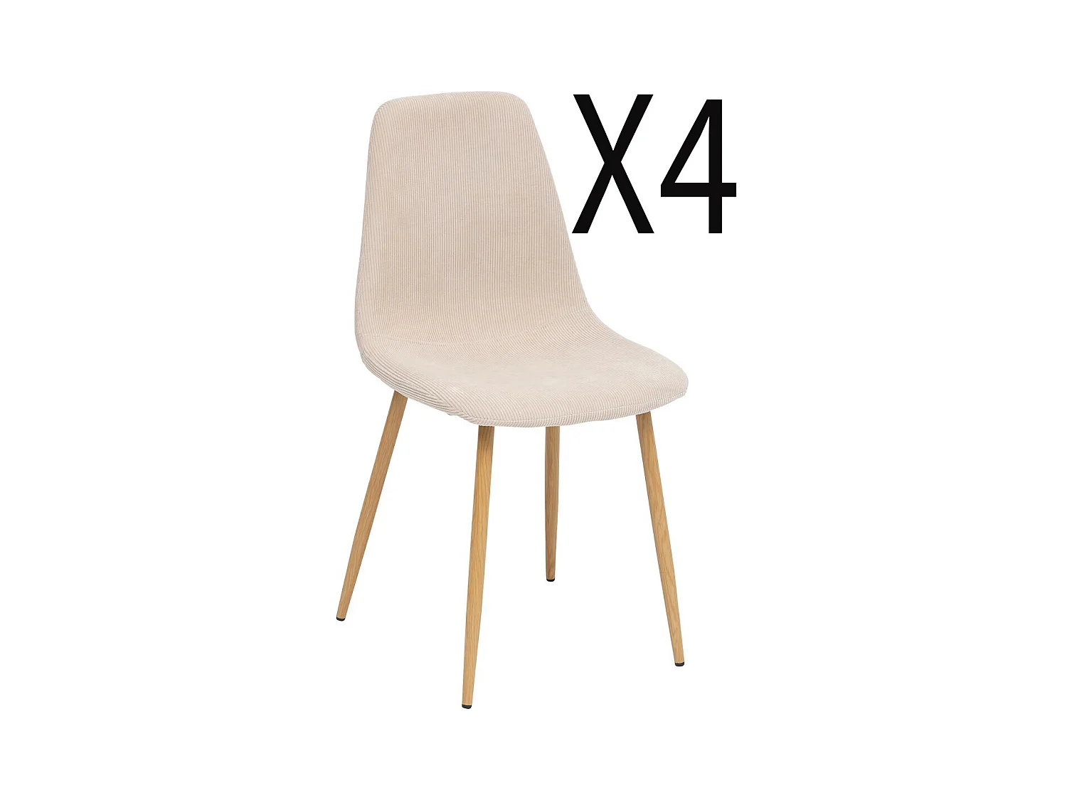 Lot de 4 chaises en velours coloris beige, pieds en bois imitation chêne