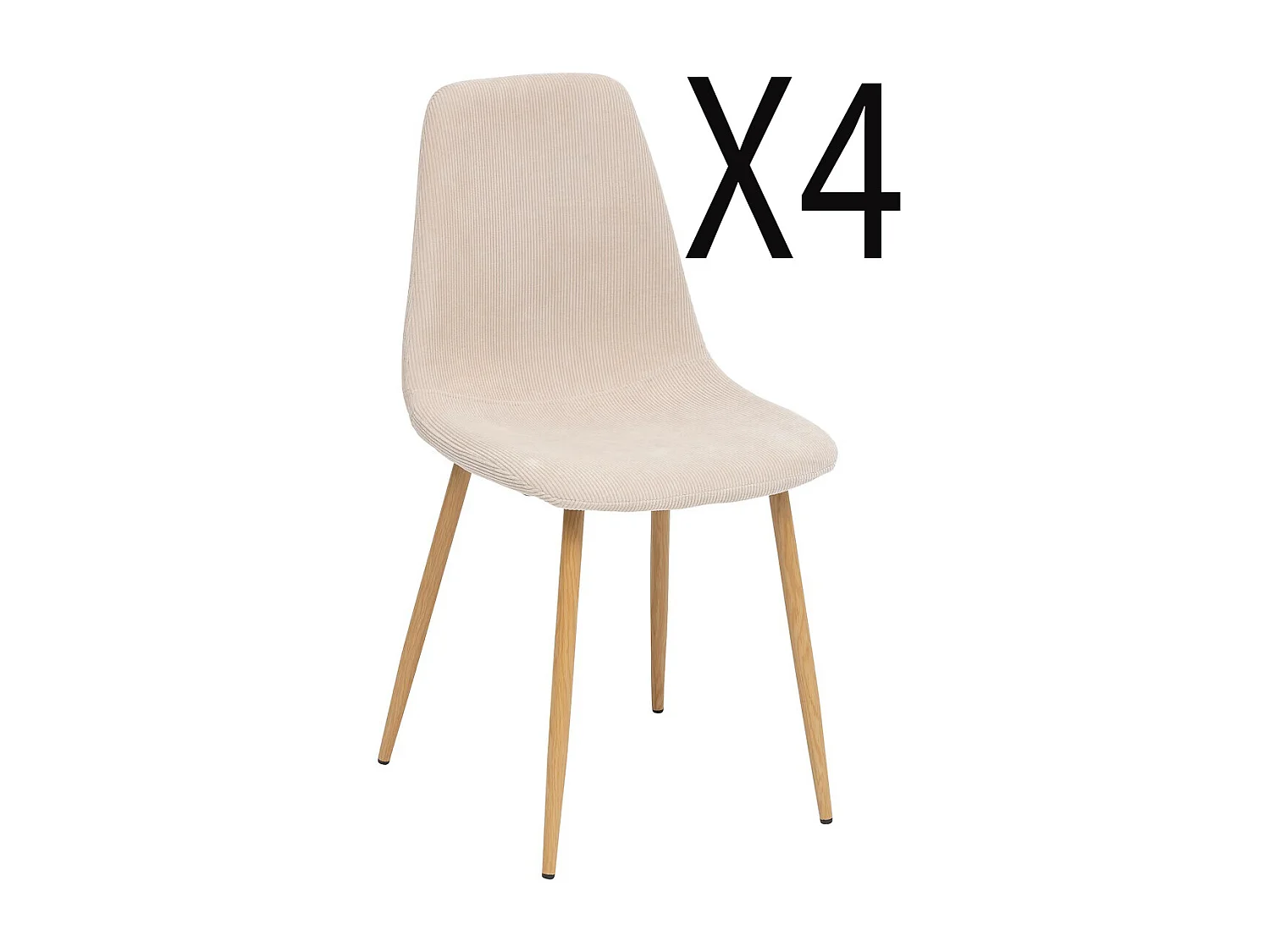 Lot de 4 chaises en velours coloris beige, pieds en bois imitation chêne