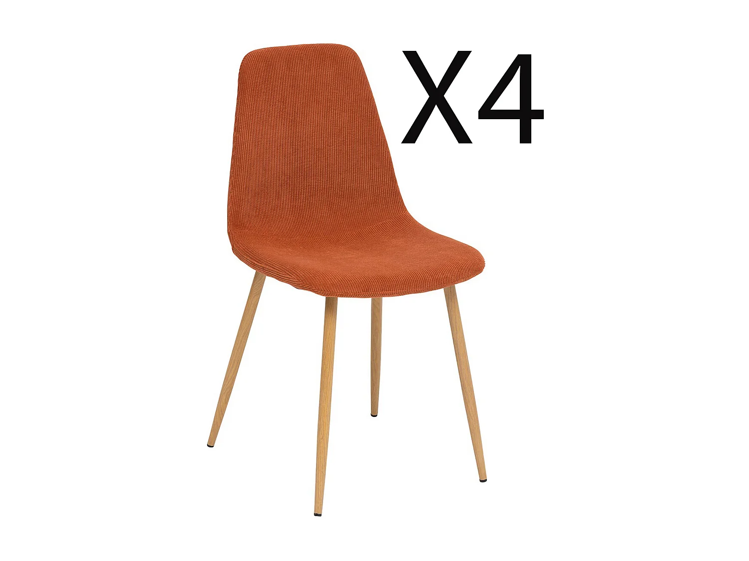 Lot de 4 chaises en velours coloris teraccotta, pieds en bois imitation chêne