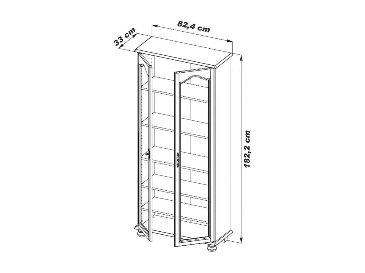 Vitrine Bibliothèque 2 Portes Vitrées Chêne 6 Niches L 82.4 H 182.2 P 33 cm