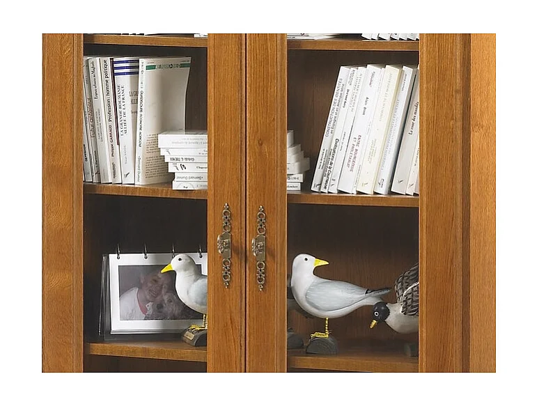 Vitrine Bibliothèque 2 Portes Vitrées Chêne 6 Niches L 82.4 H 182.2 P 33 cm