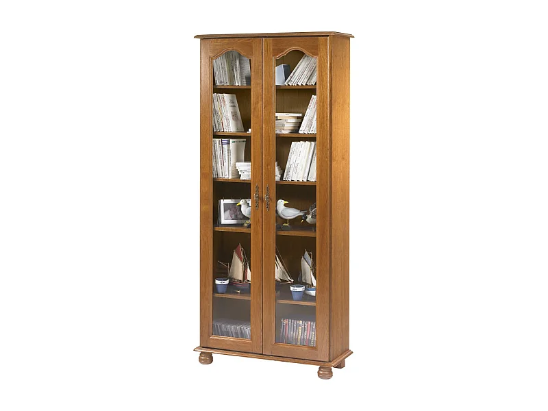 Vitrine Bibliothèque 2 Portes Vitrées Chêne 6 Niches L 82.4 H 182.2 P 33 cm