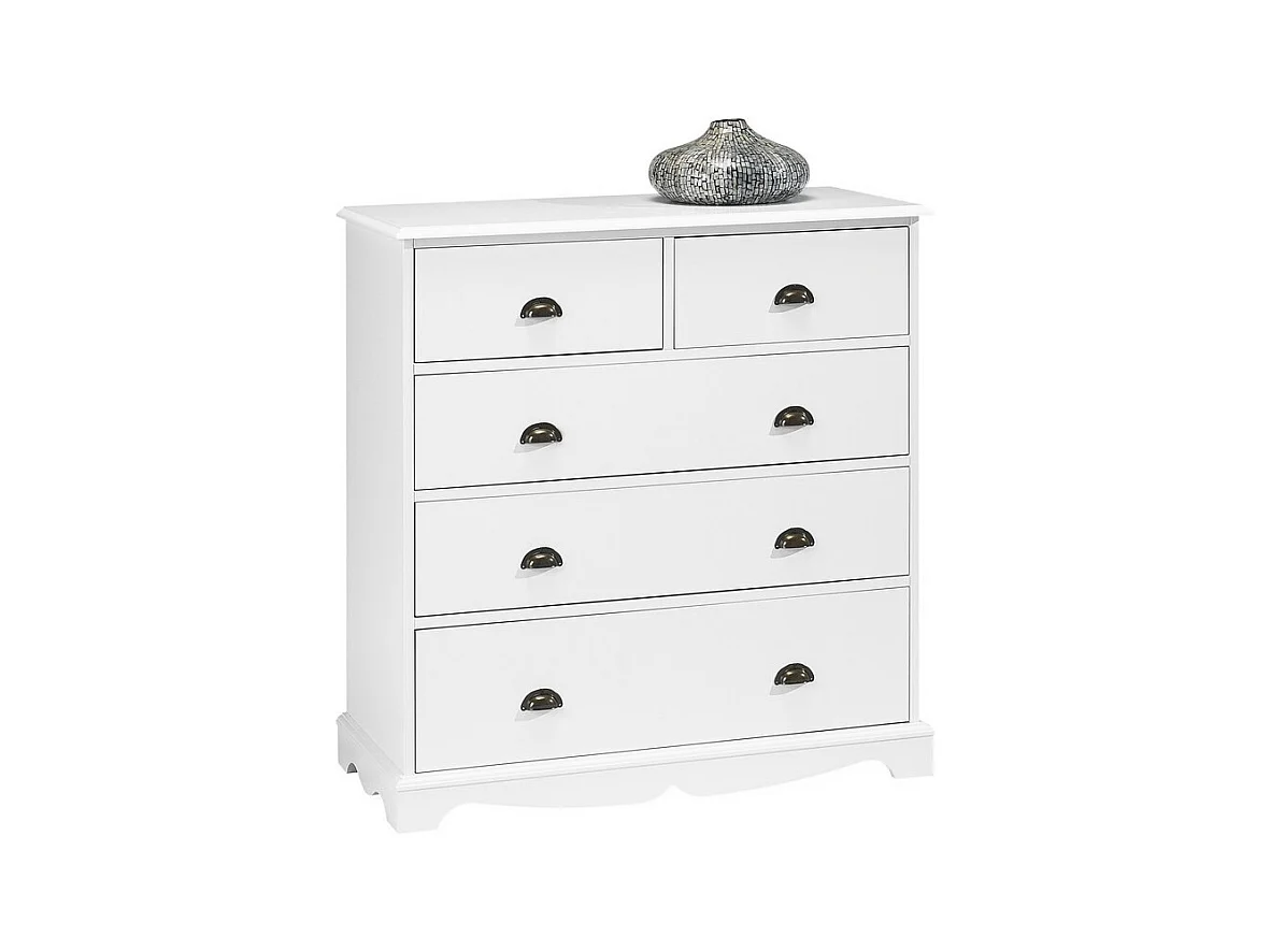 Commode Blanche 5 Tiroirs Style Anglais L 96.2 H 97.4 P 42.5 cm
