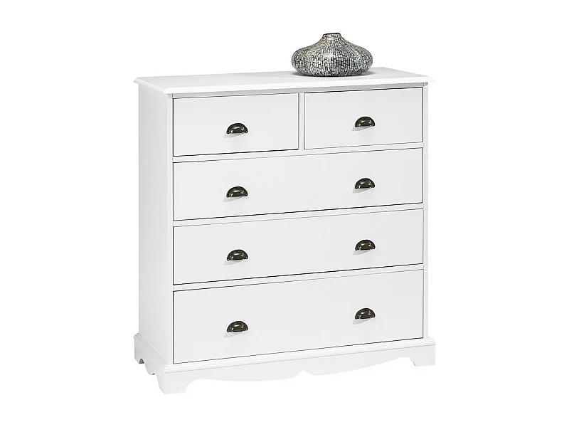 Commode Blanche 5 Tiroirs Style Anglais L 96.2 H 97.4 P 42.5 cm