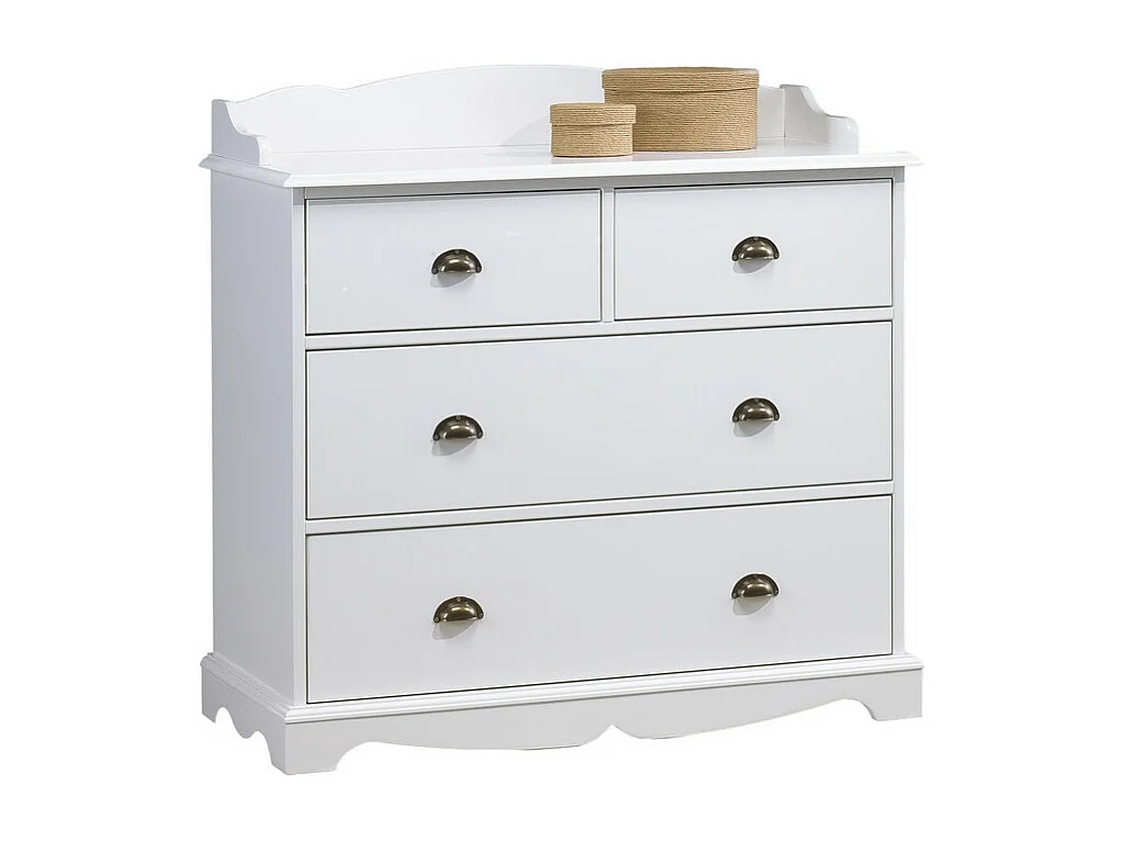Commode 4 Tiroirs Blanche Style Anglais avec Crédence L 96 H 91.6 P 42 cm