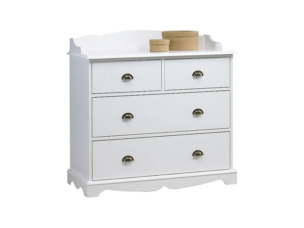 Commode 4 Tiroirs Blanche Style Anglais avec Crédence L 96 H 91.6 P 42 cm