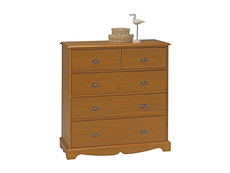 Commode 5 Tiroirs Pin Miel de Style Anglais L 96.2 H 97.4 P 42.5 cm