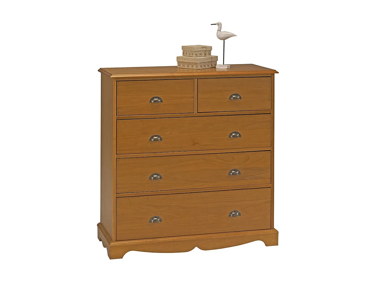 Commode 5 Tiroirs Pin Miel de Style Anglais L 96.2 H 97.4 P 42.5 cm