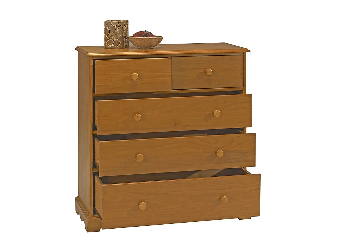 Commode 5 Tiroirs Pin Miel de Style Anglais L 96.2 H 97.4 P 42.5 cm