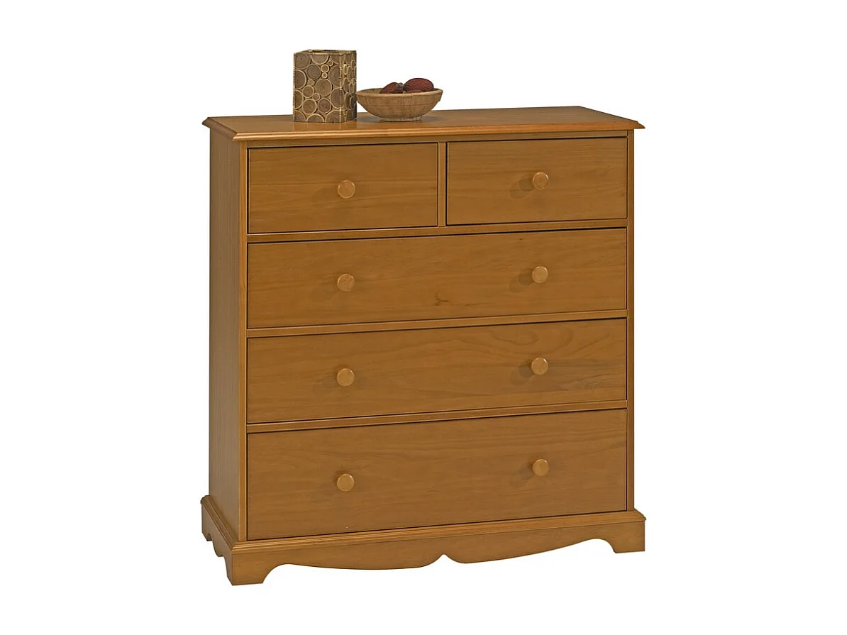 Commode 5 Tiroirs Pin Miel de Style Anglais L 96.2 H 97.4 P 42.5 cm