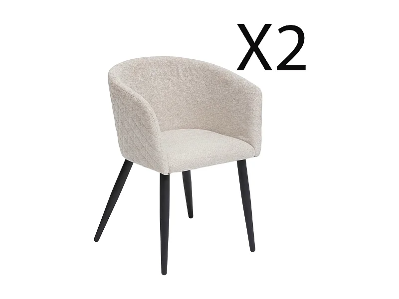 Lot de 2 fauteuils de salle à manger en tissu coloris Beige et pieds coloris noir