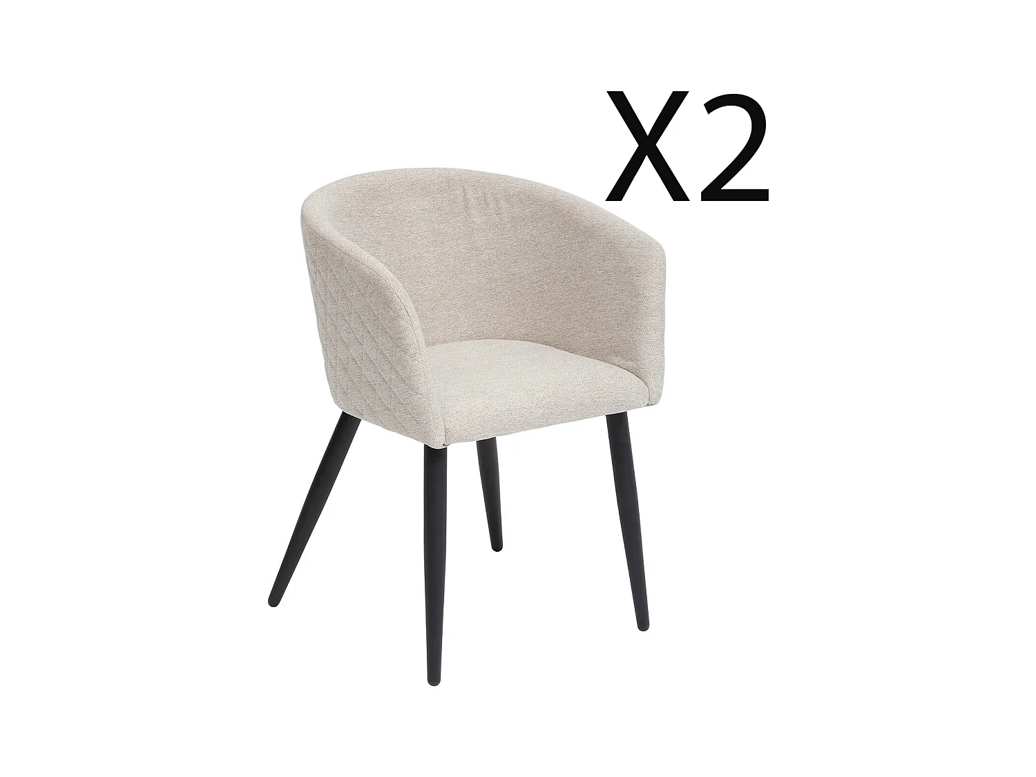 Lot de 2 fauteuils de salle à manger en tissu coloris Beige et pieds coloris noir