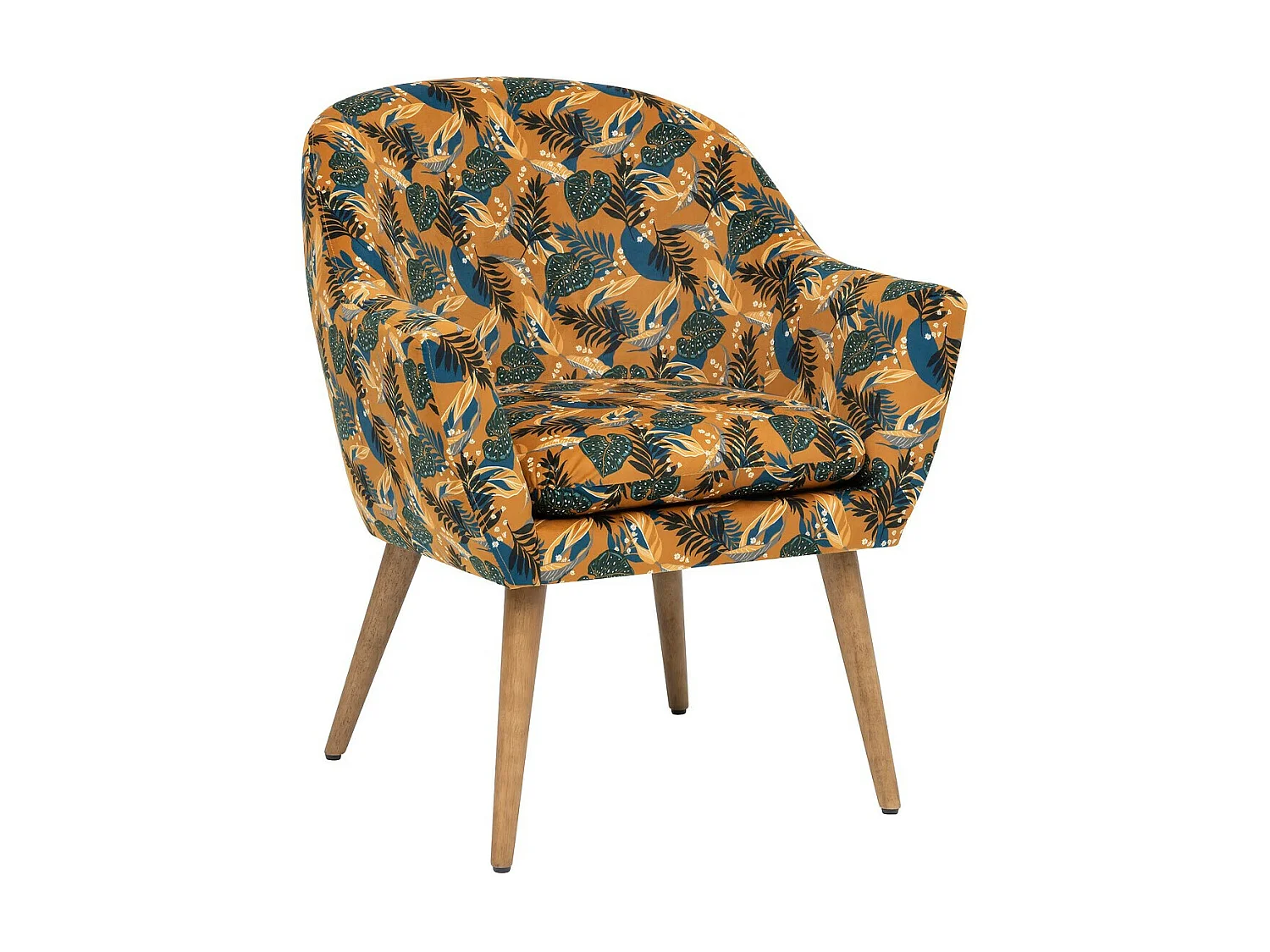 Fauteuil en velours multicolore et pieds bois coloris naturel