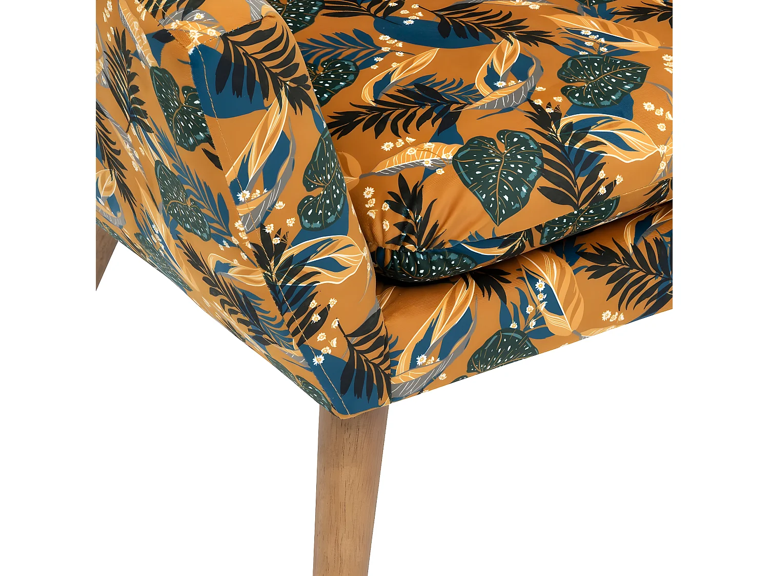 Fauteuil en velours multicolore et pieds bois coloris naturel