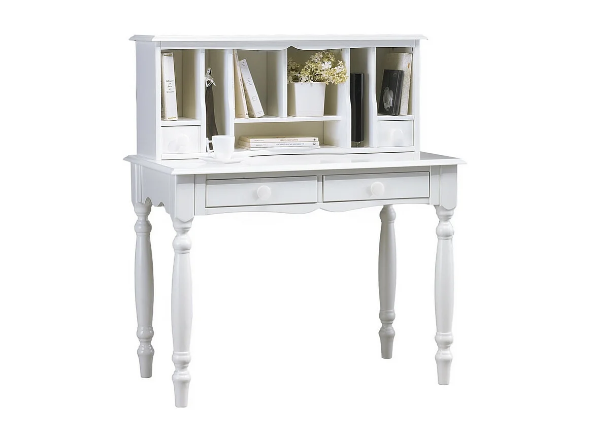 Meuble Secrétaire Blanc Style Anglais 4 Tiroirs 7 Niches L 100 H 114.3 P 56.4 cm