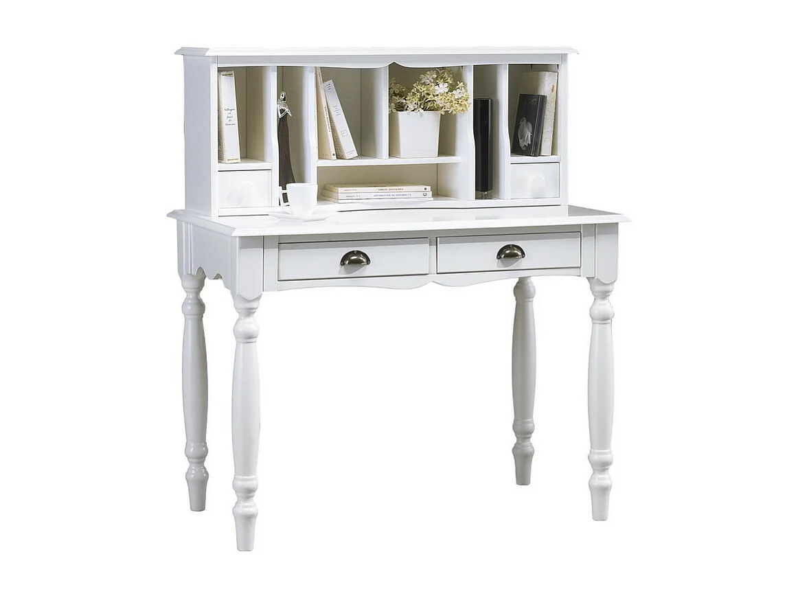 Meuble Secrétaire Blanc Style Anglais 4 Tiroirs 7 Niches L 100 H 114.3 P 56.4 cm