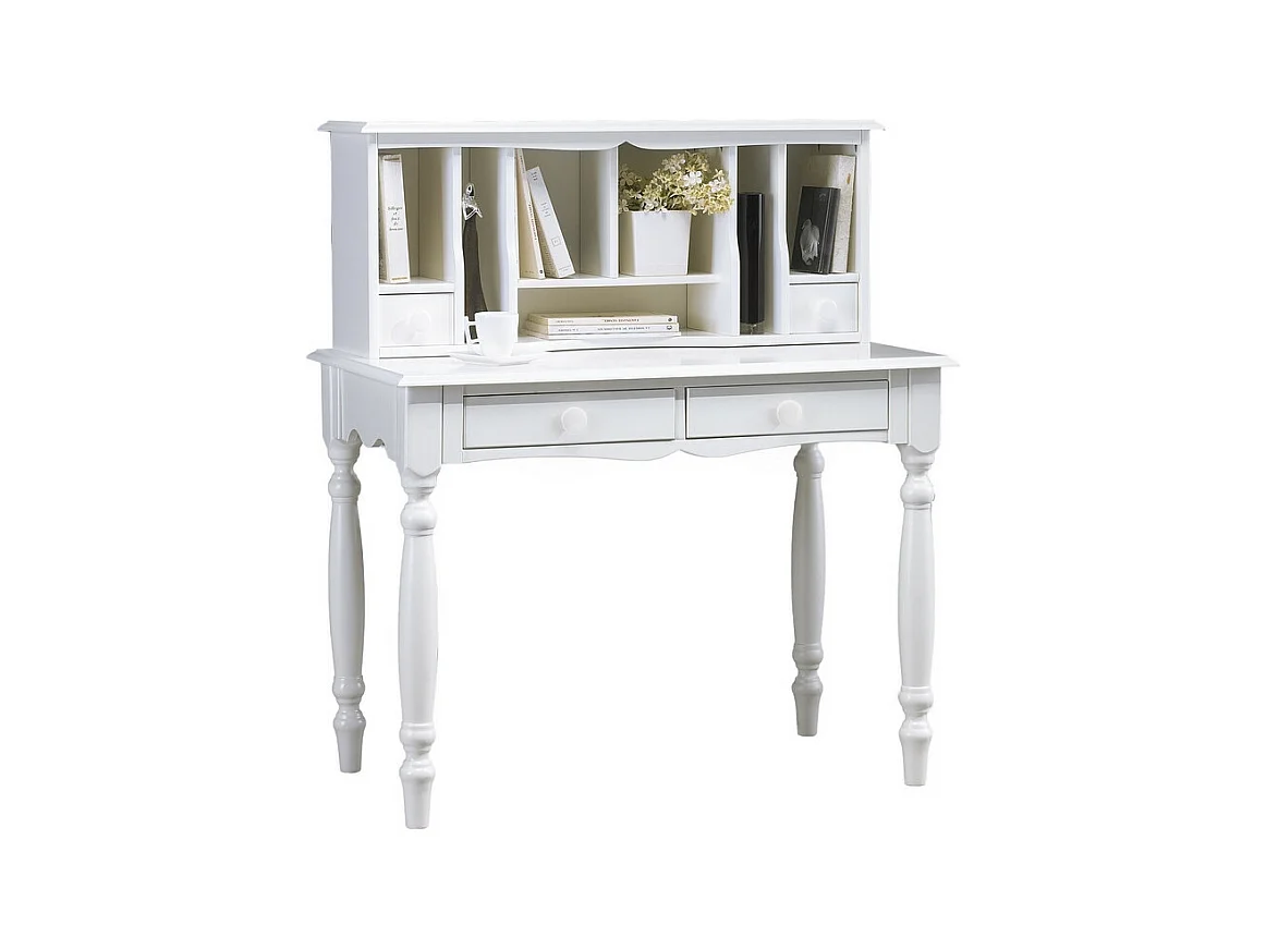 Meuble Secrétaire Blanc Style Anglais 4 Tiroirs 7 Niches L 100 H 114.3 P 56.4 cm