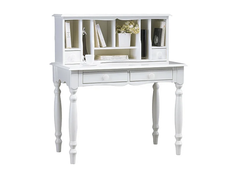 Meuble Secrétaire Blanc Style Anglais 4 Tiroirs 7 Niches L 100 H 114.3 P 56.4 cm