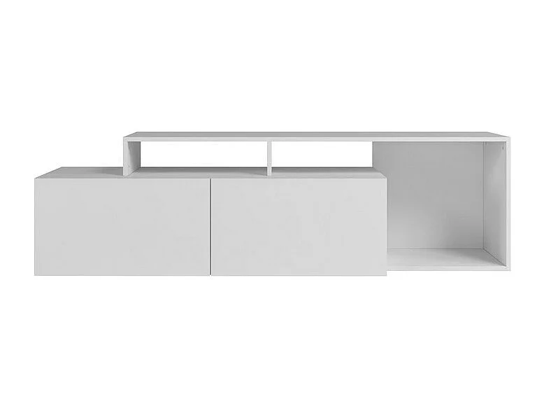 Meuble TV 50 Pouces 2 Abattants Blanc 6 Niches L 164 H 46.5 P 37.5 cm