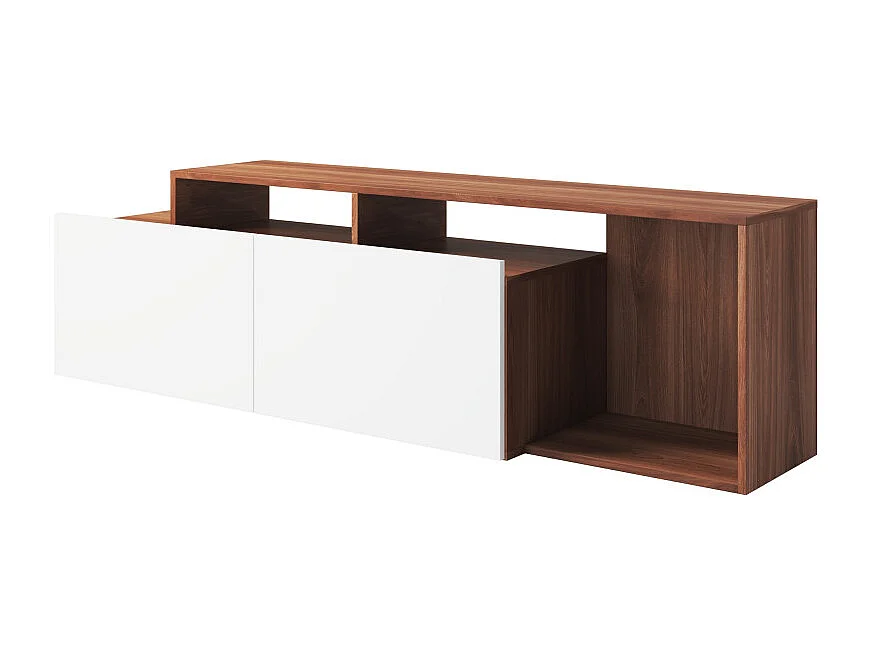 Meuble TV 50 Pouces 2 Abattants Blanc et Châtaignier L 164 H 46.5 P 37.5 cm