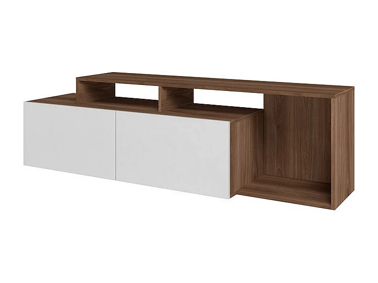 Meuble TV 50 Pouces 2 Abattants Blanc et Châtaignier L 164 H 46.5 P 37.5 cm