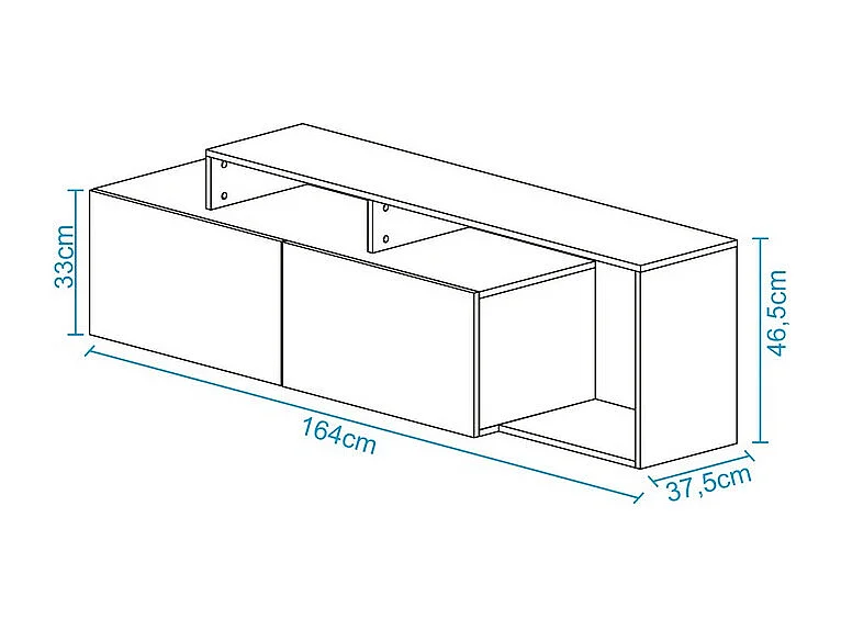 Meuble TV 50 Pouces 2 Abattants Noir et Chêne foncé L 164 H 46.5 P 37.5 cm