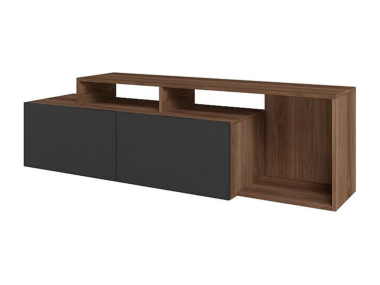 Meuble TV 50 Pouces 2 Abattants Noir et Chêne foncé L 164 H 46.5 P 37.5 cm