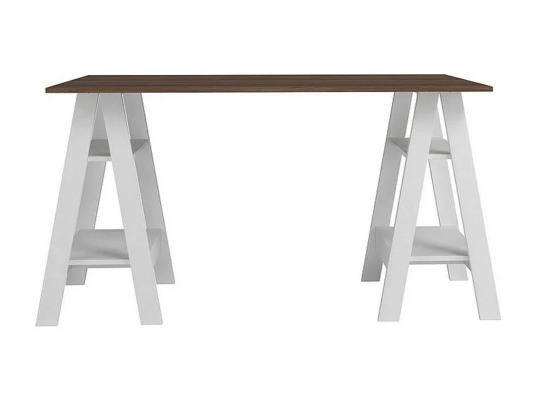 Bureau 2 Tréteaux 4 Niches Blanc et Châtaignier L 135 H 75 P 60 cm