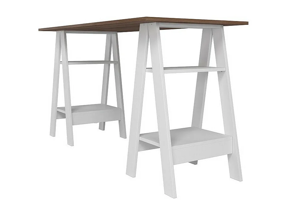 Bureau 2 Tréteaux 4 Niches Blanc et Châtaignier L 135 H 75 P 60 cm