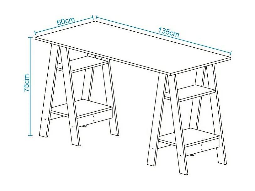 Bureau 2 Tréteaux 4 Niches Blanc et Châtaignier L 135 H 75 P 60 cm