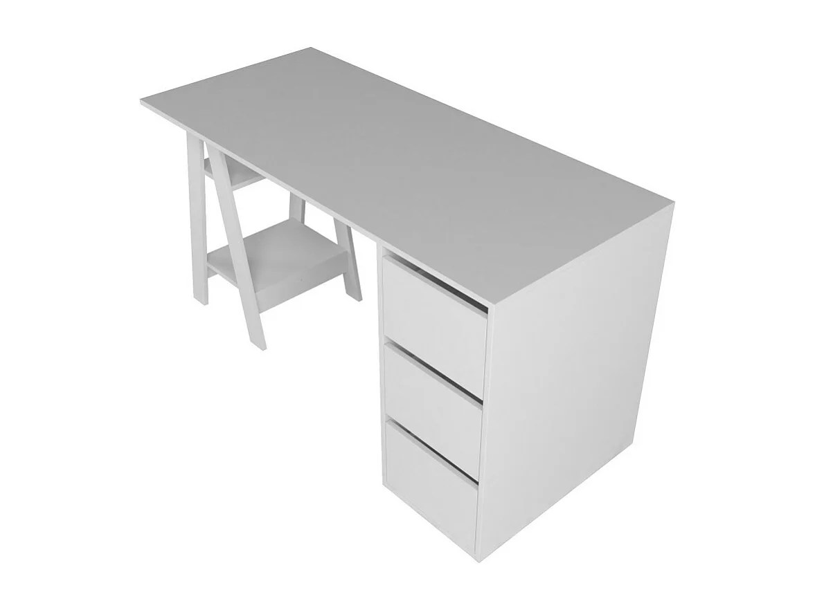 Bureau Tréteau et Caisson 3 Tiroirs Blanc 2 Niches L 135 H 75 P 60 cm