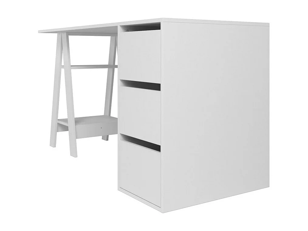 Bureau Tréteau et Caisson 3 Tiroirs Blanc 2 Niches L 135 H 75 P 60 cm