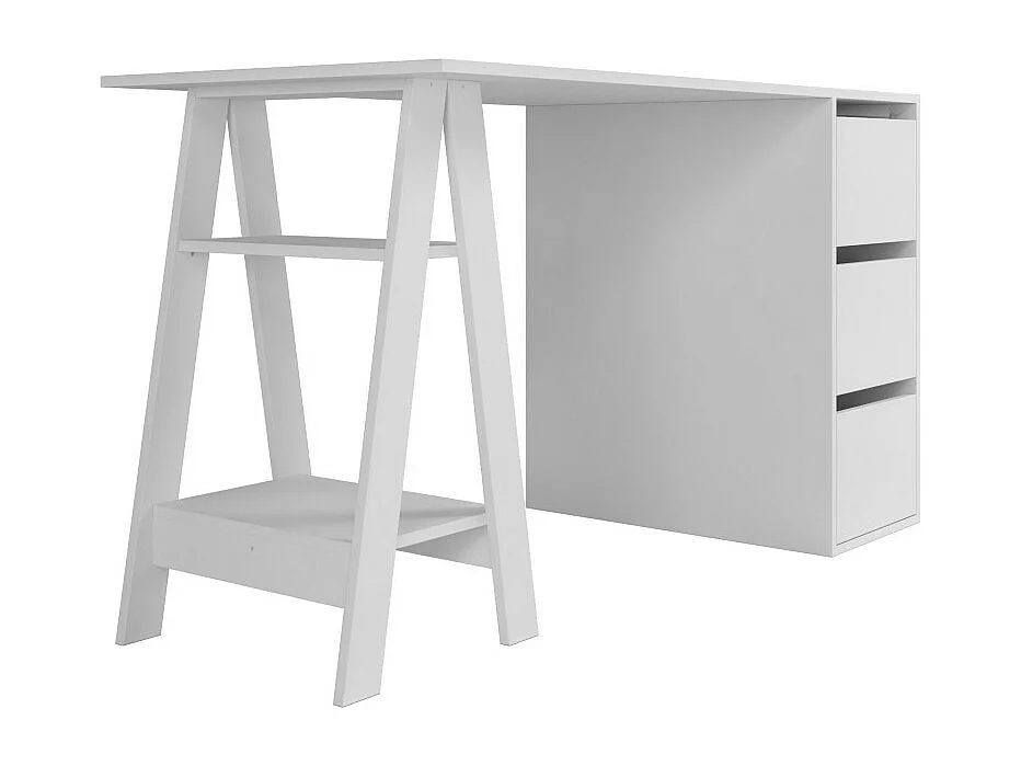 Bureau Tréteau et Caisson 3 Tiroirs Blanc 2 Niches L 135 H 75 P 60 cm