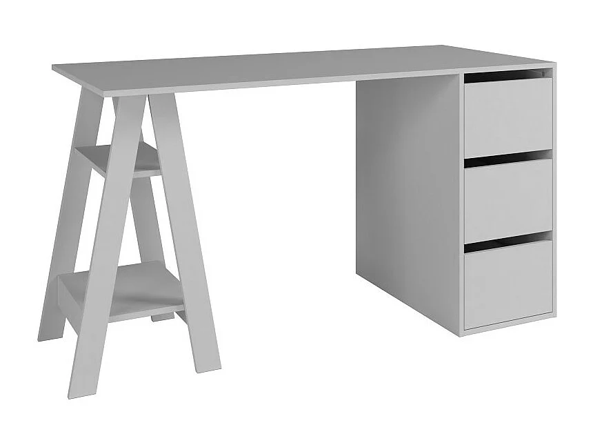 Bureau Tréteau et Caisson 3 Tiroirs Blanc 2 Niches L 135 H 75 P 60 cm