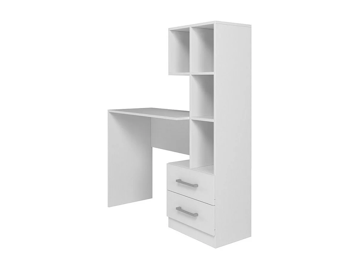 Bureau et Bibliothèque Intégrée 2 Tiroirs 6 Niches Blancs L 108.3 H 130 P 40 cm