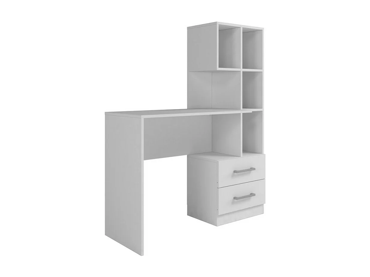 Bureau et Bibliothèque Intégrée 2 Tiroirs 6 Niches Blancs L 108.3 H 130 P 40 cm