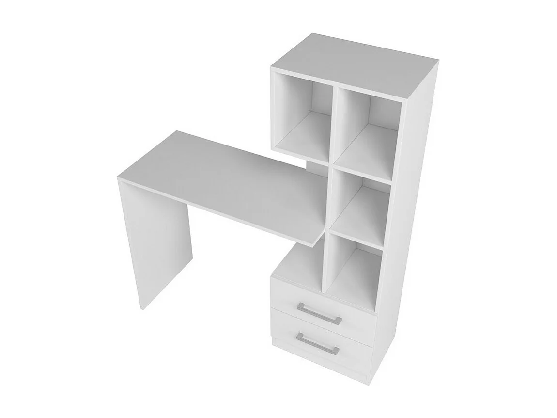 Bureau et Bibliothèque Intégrée 2 Tiroirs 6 Niches Blancs L 108.3 H 130 P 40 cm