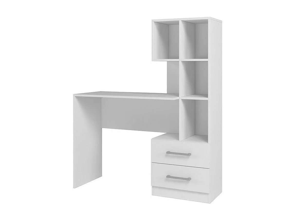 Bureau et Bibliothèque Intégrée 2 Tiroirs 6 Niches Blancs L 108.3 H 130 P 40 cm